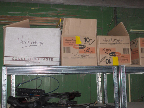 Parts stored in boxes