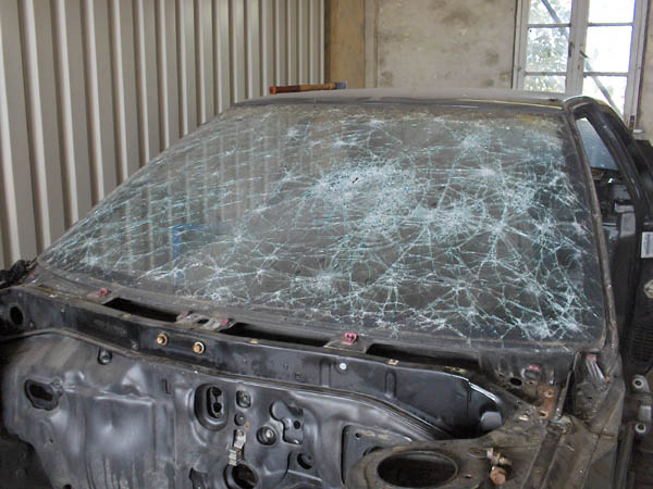Smashed windscreen
