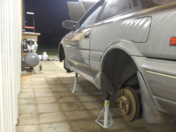 Corolla on axle stands