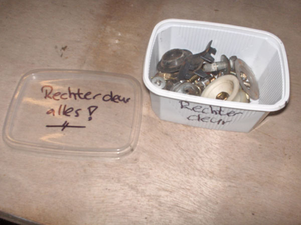Small parts stored in plastic containers
