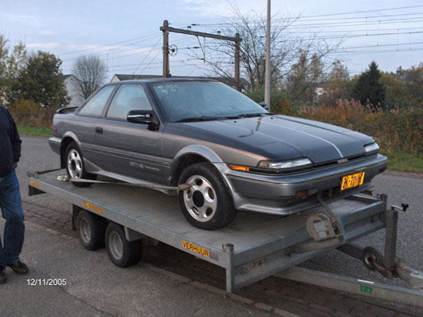 The Toyota Corolla AE92 GT-S loaded on a trailer