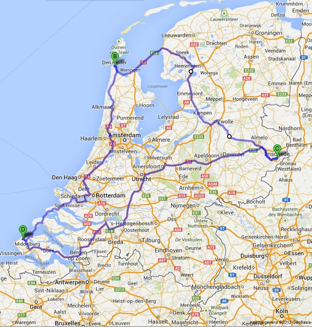 Gereden route door Nederland